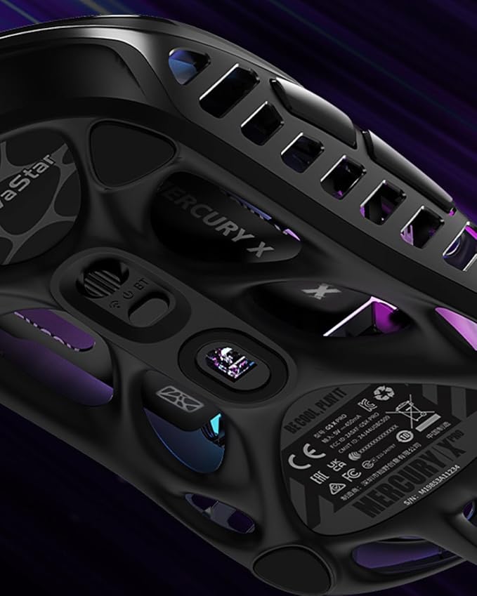 GravaStar Mercury X Wireless Gaming Mouse β 32,000 DPI PAW 3950 Sensor, 1000Hz Polling Rate, Only 49g, Magnesium Alloy Hollow Frame, RGB Lighting, 5 Programmable Buttons