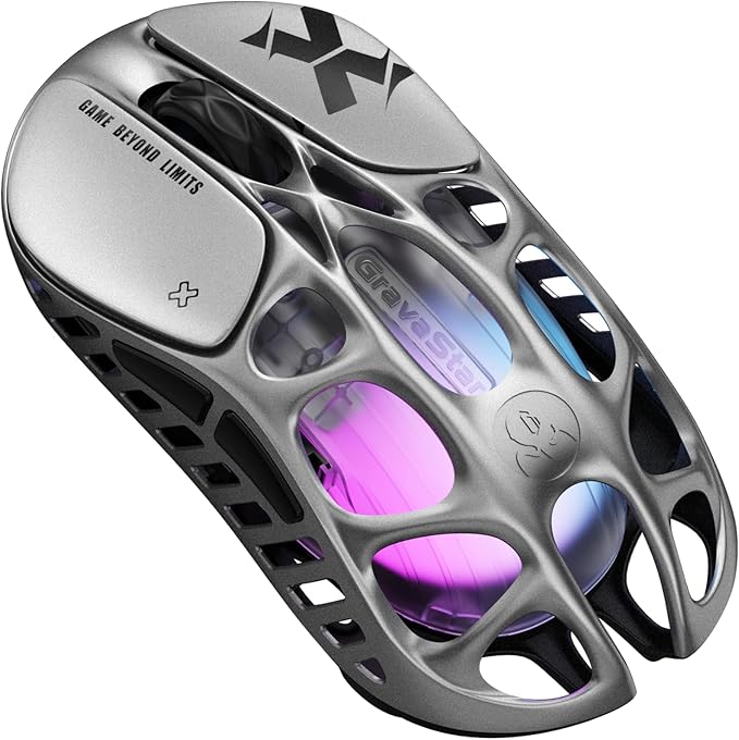 GravaStar Mercury X Wireless Gaming Mouse β 32,000 DPI PAW 3950 Sensor, 1000Hz Polling Rate, Only 49g, Magnesium Alloy Hollow Frame, RGB Lighting, 5 Programmable Buttons