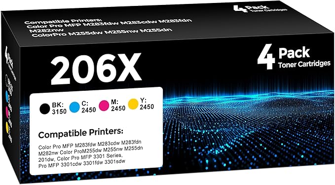 206X High Yield Toner Cartridge 4Pack Compatible with HP 206X 206A Toner Set for HP Color Laserjet Pro M255dw M255nw MFP M283fdw M283cdw M282nw M283fdn Ink(Black/Cyan/Yellow/Magenta