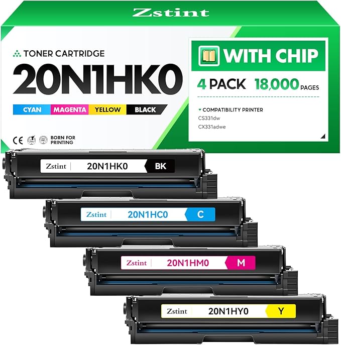 20N1HK0 20N1HC0 20N1HM0 20N1HY0 Toner Cartridge Set(4-Pack with chip) High Yield Replacement Compatible for Lexmark Color CS331dw CS431dw CX331adwe CX431adw Laser Printer(Black Cyan Magenta Yellow)
