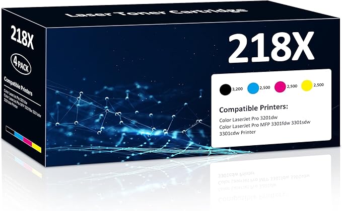 218X Toner Cartridges 4 Pack High Yield 3201dw MFP 3301fdw Toner Compatible for HP 218X 218A Set for HP Color Laserjet Pro 3201dw MFP 3301fdw 3301sdw 3301cdw Printer(Black/Cyan/Yellow/Magenta)