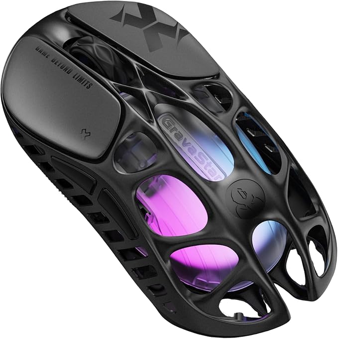 GravaStar Mercury X Wireless Gaming Mouse β 32,000 DPI PAW 3950 Sensor, 1000Hz Polling Rate, Only 49g, Magnesium Alloy Hollow Frame, RGB Lighting, 5 Programmable Buttons