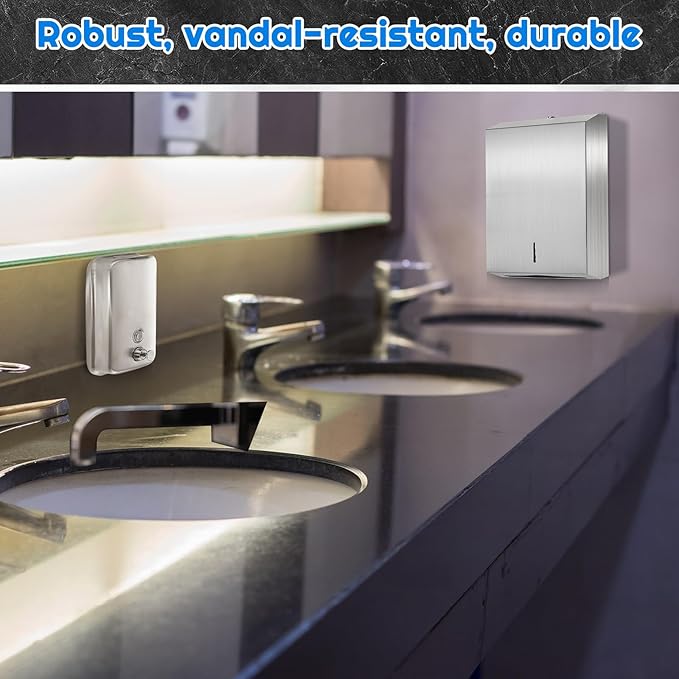 4 Pcs Commercial Sanitary Napkin Receptacle and Paper Towel Dispenser Set Include 1 Wall Mounted Tampon Holder and 1 Stainless Steel Paper Towel Holder (500 ml,Style 2)