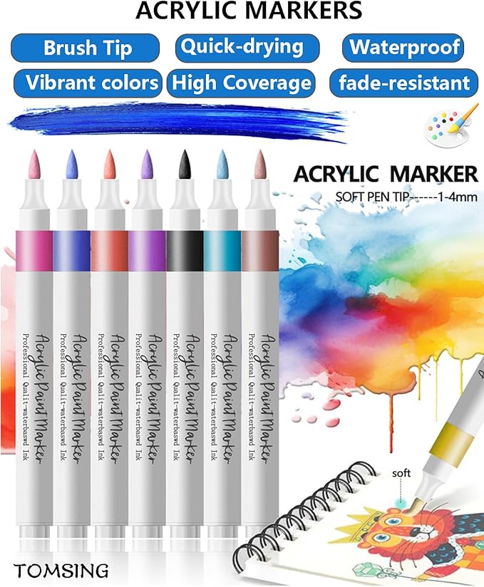 24 Colors Brush Markers Pens,Water-based Ink and Quick-Drying,Painting Supplies Perfect for Plastic Sheets Fabric Bags Ceramics Stone Pottery Wood and Handmade Crafts(24 Colors)