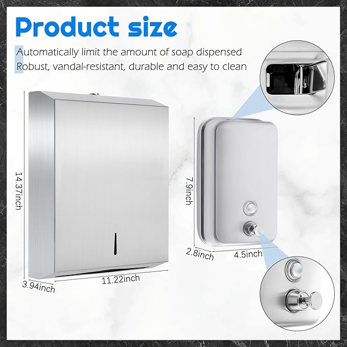 4 Pcs Commercial Sanitary Napkin Receptacle and Paper Towel Dispenser Set Include 1 Wall Mounted Tampon Holder and 1 Stainless Steel Paper Towel Holder (500 ml,Style 2)