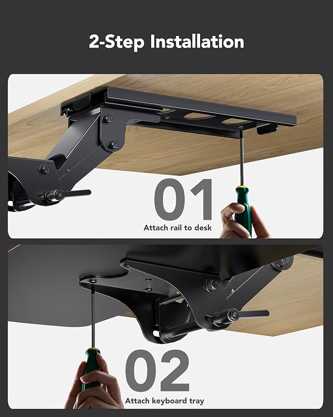 HUANUO Keyboard Tray Under Desk,360 Adjustable Ergonomic Sliding Keyboard & Mouse Tray, 25" W x 9.8" D, Brown