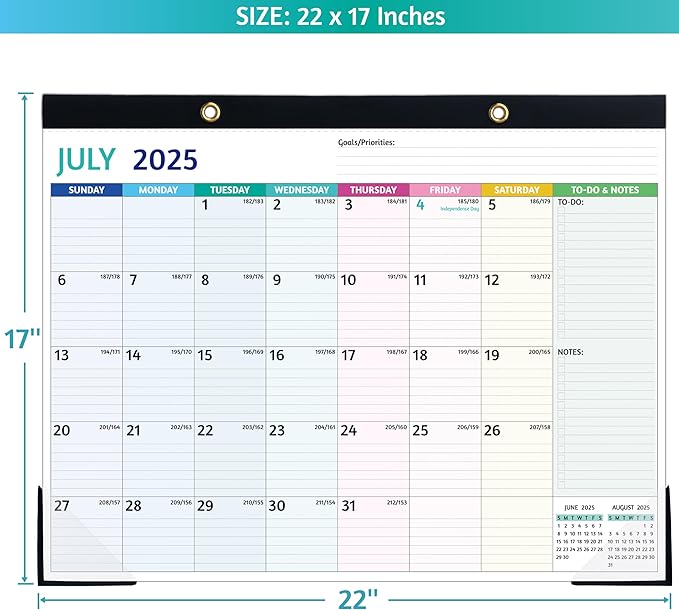 2025-2026 Desk Calendar β Shipped Flat, Large Desk Calendar, 22'' x 17'', Jul 2025 β Dec 2026, 18 Monthly Calendar, Best Desk/Wall Calendar with Desk Pad, To-do Lists, Ruled Blocks, Corner Protectors
