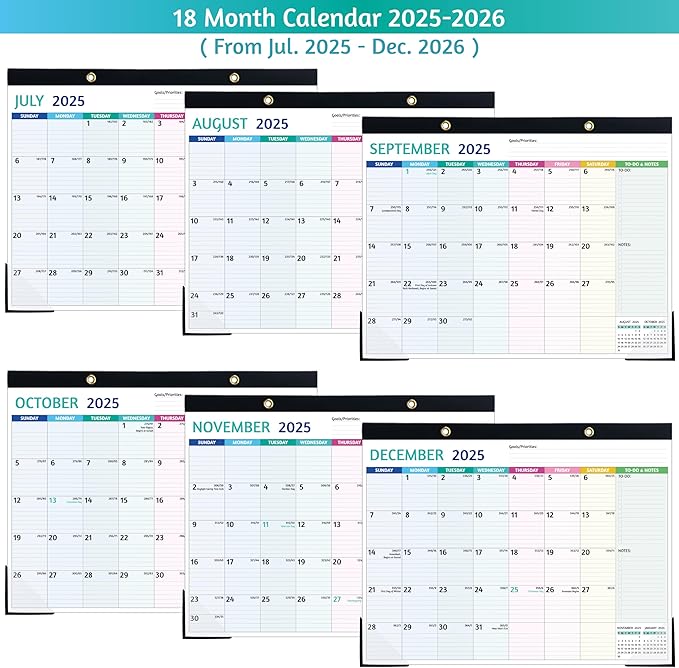 2025-2026 Desk Calendar β Shipped Flat, Large Desk Calendar, 22'' x 17'', Jul 2025 β Dec 2026, 18 Monthly Calendar, Best Desk/Wall Calendar with Desk Pad, To-do Lists, Ruled Blocks, Corner Protectors