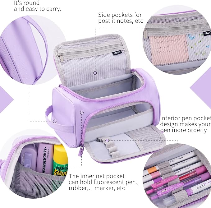 HVOMO Big Capacity Pencil Case High Large Storage Pouch Marker Pen Case Travel Simple Stationery Bag School College Office Organizer for Teens Girls Adults Student(N Purple)