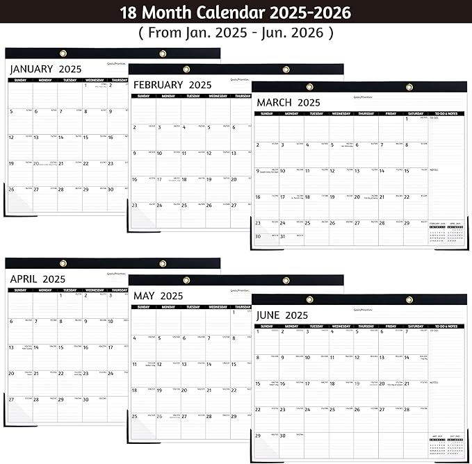 2025-2026 Desk Calendar β Jan 2025 β Jun 2026, 18 Monthly Calendar 2025-2026, Large Desk Calendar, 22'' x 17'', 2025 Desk/Wall Calendar with Desk Pad, To-do Lists, Ruled Blocks, Corner Protectors
