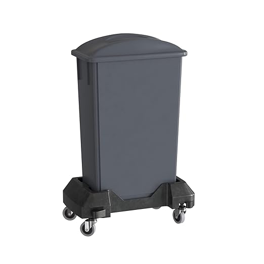 23 Gallon Gray Slim Jim Trash Can with Flat Lid with Handle and Dolly