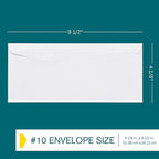 #10 Business Envelopes, 500 Count, Mailing Envelopes, 4 1/8 x 9 1/2 Inch Size, Gummed Flap Envelopes Letter Size, 24 LB Paper - Bright White Color