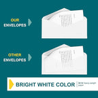 #10 Business Envelopes, 500 Count, Mailing Envelopes, 4 1/8 x 9 1/2 Inch Size, Gummed Flap Envelopes Letter Size, 24 LB Paper - Bright White Color