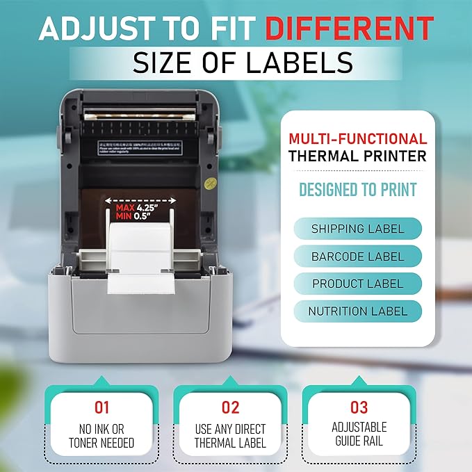 2054K-WF Mini WiFi Wireless Shipping Label Printer for iPhone Windows Mac Chromebook Android Support Amazon Ebay Paypal Shopify Shipstation UPS USPS FedEx Fanfold Direct Label