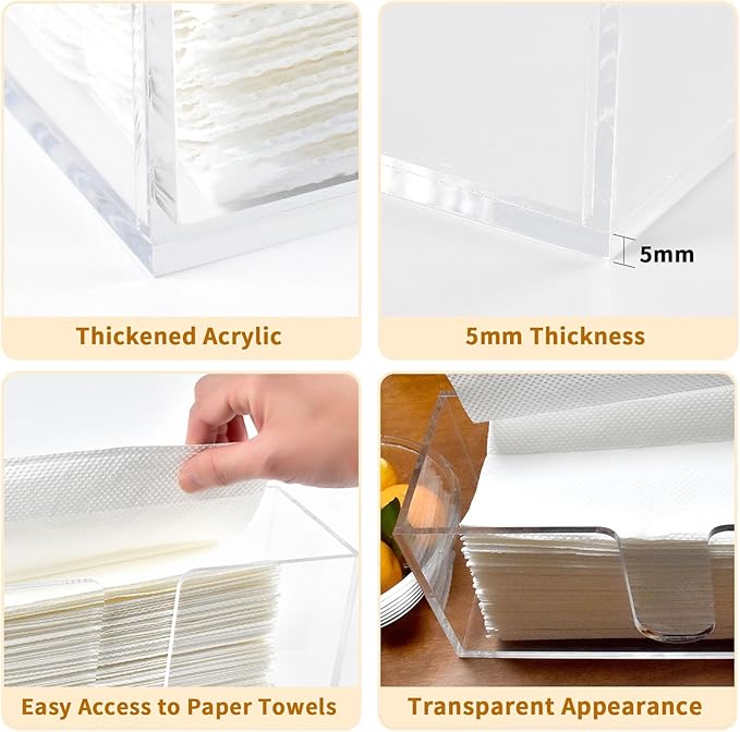 2Pack Acrylic Countertop Paper Towel Holder, Paper Towel Dispenser Countertop/Acrylic Napkin Holder(5mm Acrylic) C-fold or MultiFold Trifold Paper Towels for Bathroom, Kitchen,Restaurant (2)