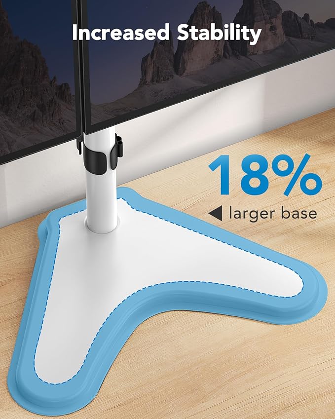 HUANUO 32 inches Dual Monitor Stand up to 17.6lbs, High-Grade Aluminum Free-Standing Dual Monitors Mount for 2 Screens. Fully Adjustable Dual Monitor Stand for Desk with Tilt, Swivel, Rotation, White