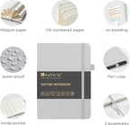 &And Per Se Bullet Dotted Journal Notebook, A5 Leather Hardcover, 176 Numbered Pages 100GSM Thick Dotted Paper, 2 Sheets of Stencils Included - 5.7'' x 8'' (Grey)