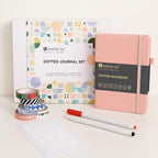 &And Per Se Dotted Journal Notebook Set, A5 Hardcover Dotted Journal (Pink), 6 Fineliner Pens, 8 Sticker, 5 Stencil Sheets & 6 Washi Tapes, Journaling Supplies for Planner Schedule