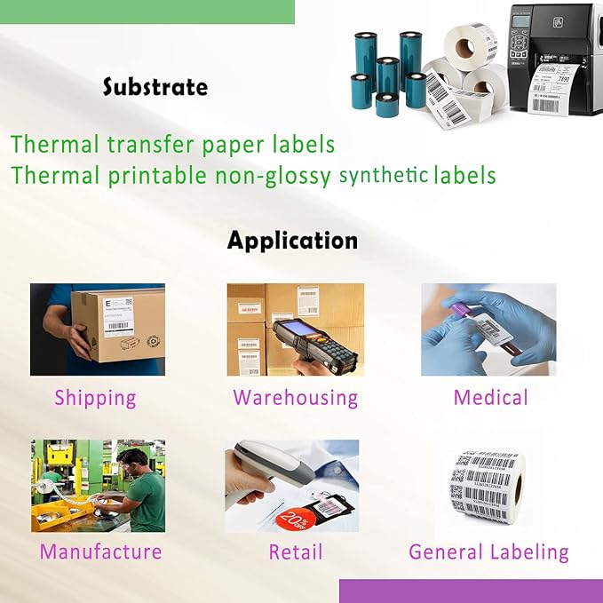 24 Rolls 4.33'' x 244' Premium Resin Enhanced Wax Ribbon, 110mm x 74m Black Thermal Transfer Ribbon, Desktop Barcode Thermal Label Printer Ribbons, 1/2'' Core, for Zebra GC, GK, GX, ZD & Eltron