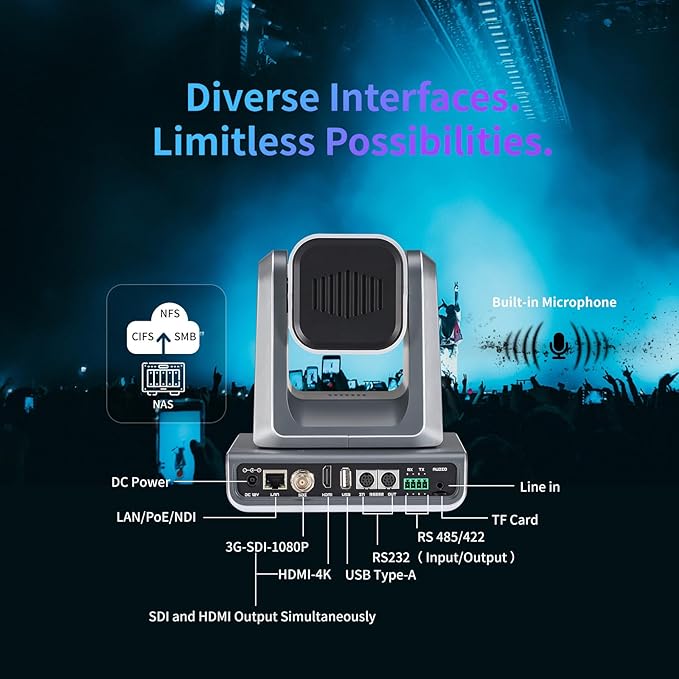 4K NDI|HX3(Certified) PTZ Camera PoE, 25X Optical Zoom, Simultaneous HDMI & SDI outputs, RTSP/RTMP(s)/SRT, Standalone IP Live Streaming to Youtube, Twitch for Meeting, Church, Event, Teaching