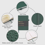 &And Per Se Blank Journal Notebook, 160 Pages, 5.7 x 8 inches College Ruled Thick Paper Notebook Journals for Writing, Hardcover Notebook(1 Pack, green)