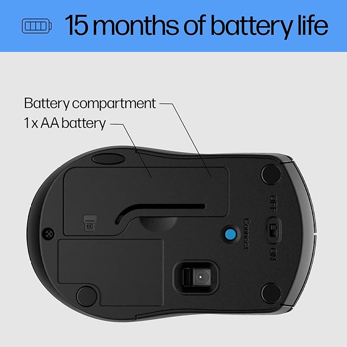 HP X3000 G3 Wireless Mouse Silver, up to 15-Month Battery,Scroll Wheel, Side Grips for Control, Travel-Friendly, Blue LED, Powerful 1600 DPI Optical Sensor, Win XP,8, 11 Compatible (683N9AA#ABL)