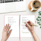 &And Per Se Dotted Journal Notebook for Women&Men with Pattern, A5 Leather Hardcover, 160 Pages 100GSM Thick Dotted Paper, 3 Sheets of Stickers Included(Peach Pink)