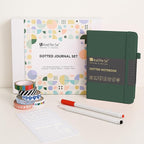 &And Per Se Dotted Journal Notebook Set, A5 Hardcover Dotted Journal (Green), 6 Fineliner Pens, 8 Sticker, 5 Stencil Sheets & 6 Washi Tapes, Journaling Supplies for Planner Schedule