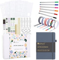 &And Per Se Dotted Journal Notebook Set, A5 Hardcover Dotted Journal (Dark Blue), 6 Fineliner Pens, 8 Sticker, 5 Stencil Sheets & 6 Washi Tapes, Journaling Supplies for Planner Schedule