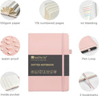 &And Per Se Bullet Dotted Journal Notebook, A5 Leather Hardcover, 176 Numbered Pages 100GSM Thick Dotted Paper, 2 Sheets of Stencils Included - 5.7'' x 8'' (Pink)