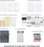 &And Per Se Dotted Journal Notebook Set, A5 Hardcover Dotted Journal (Dark Blue), 6 Fineliner Pens, 8 Sticker, 5 Stencil Sheets & 6 Washi Tapes, Journaling Supplies for Planner Schedule