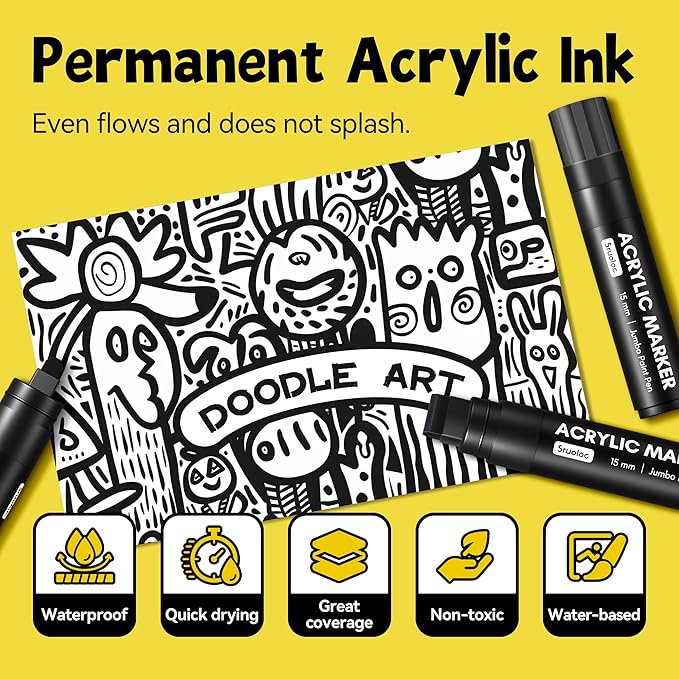 3 Jumbo Permanent Markers Red, 15mm Thick Wide Tip, Large Acrylic Paint Markers for Rock Painting, Poster, Graffiti, Stone, Ceramic, Glass, Wood, Canvas