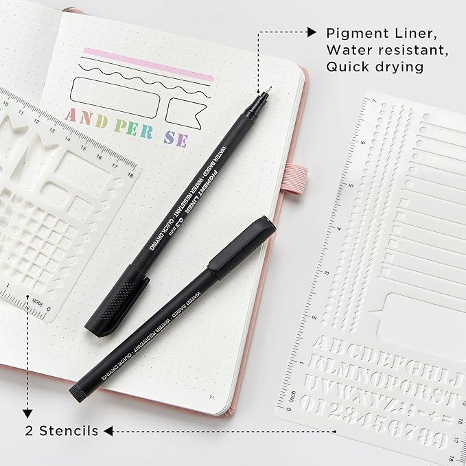 &And Per Se Bullet Dotted Journal Notebook, A5 Leather Hardcover, 176 Numbered Pages 100GSM Thick Dotted Paper, 2 Sheets of Stencils Included - 5.7'' x 8'' (Light Green)