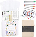 &And Per Se Dotted Journal Notebook Set, A5 Hardcover Dotted Journal (Light Apricot), 6 Fineliner Pens, 8 Sticker, 5 Stencil Sheets & 6 Washi Tapes, Journaling Supplies for Planner Schedule