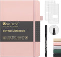 &And Per Se Bullet Dotted Journal Notebook, A5 Leather Hardcover, 176 Numbered Pages 100GSM Thick Dotted Paper, 2 Sheets of Stencils Included - 5.7'' x 8'' (Pink)