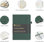 &And Per Se Bullet Dotted Journal Notebook, A5 Leather Hardcover, 176 Numbered Pages 100GSM Thick Dotted Paper, 2 Sheets of Stencils Included - 5.7'' x 8'' (Green)