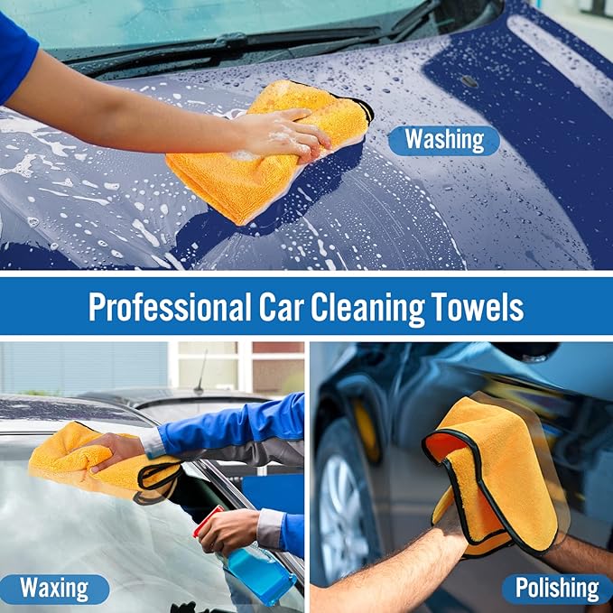 HOMEXCEL Microfiber Towels for Car, Premium Cleaning Cloth Lint Free,Scratch Free, Strong Water Absorption, Car Washing Drying Towel for Household, Auto Detailing, Windows, 16" x 24 ", 3 Pack