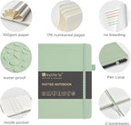 &And Per Se Bullet Dotted Journal Notebook, A5 Leather Hardcover, 176 Numbered Pages 100GSM Thick Dotted Paper, 2 Sheets of Stencils Included - 5.7'' x 8'' (Light Green)