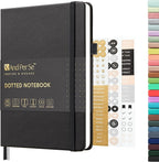 &And Per Se Dotted Journal Notebook, A5 Hardcover Leather Bullet Dotted Journal, 160 Pages 100 gsm Thick Dotted Paper，3 Sheets of Stickers Included (Black)