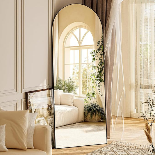 Hasipu Extra Large Arched Rectangular Full Length Wall Mirror, 81"L x 32"W, Black Aluminum Frame, Tempered Glass, Leaning/Wall Mount, Modern Style for Bedroom/Living Room